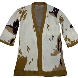 POL Cozy Knit Cardigan Sweater Womens Small Open Front Camo 3/4 Kimono Sleeve
